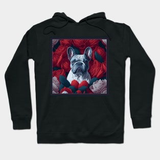 Dogs, French Bulldog and flowers, dog, style vector (red version French Bulldog) Hoodie